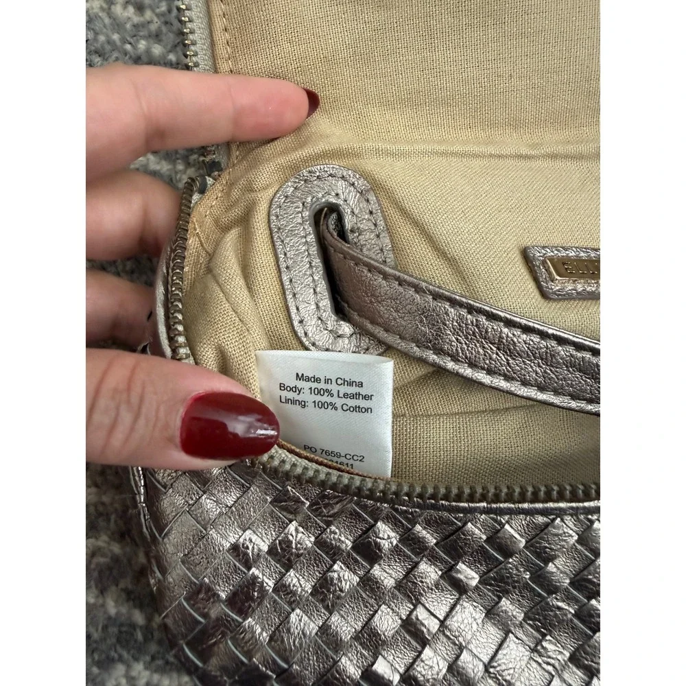 Elliott Lucca Pewter Woven Leather Shoulder Bag Metallic Y2K Tassel